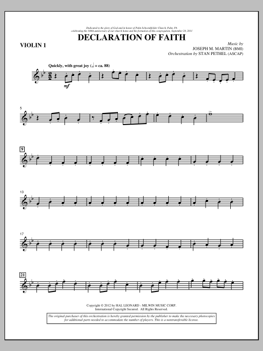 Download Joseph M. Martin Declaration Of Faith - Violin 1 Sheet Music