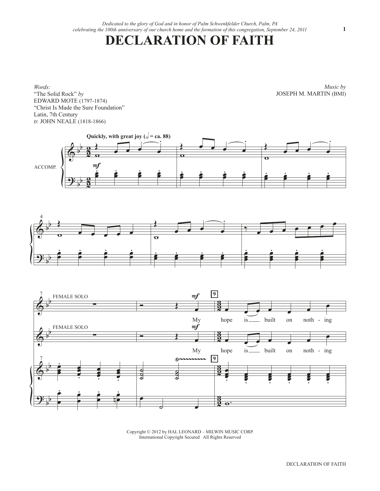 Download Joseph M. Martin Declaration Of Faith (from Voices Toget Sheet Music