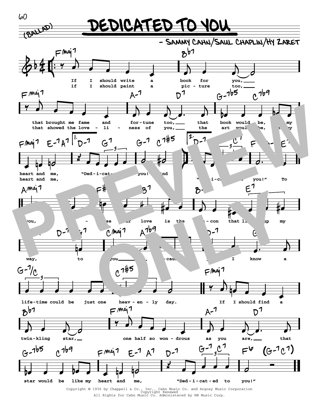 Sammy Cahn Dedicated To You (Low Voice) sheet music notes printable PDF score