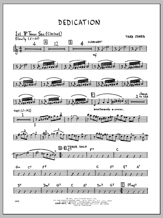 Download Thad Jones Dedication - 1st Bb Tenor Saxophone Sheet Music