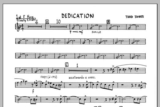 Download Thad Jones Dedication - 1st F Horn Sheet Music