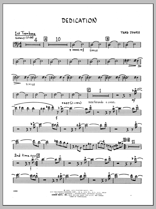 Download Thad Jones Dedication - 1st Trombone Sheet Music