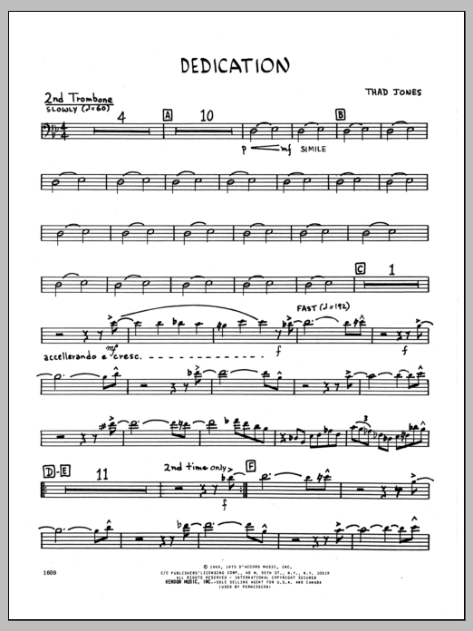Download Thad Jones Dedication - 2nd Trombone Sheet Music
