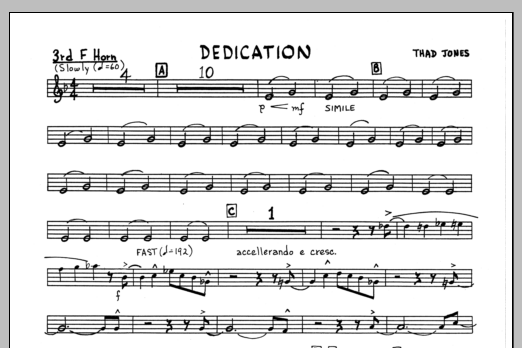 Download Thad Jones Dedication - 3rd F Horn Sheet Music
