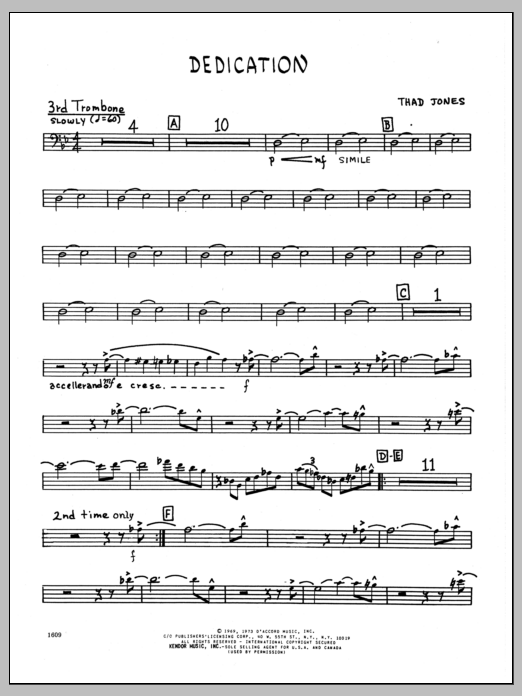 Download Thad Jones Dedication - 3rd Trombone Sheet Music