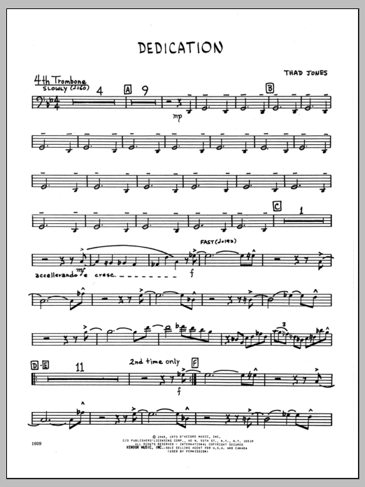 Download Thad Jones Dedication - 4th Trombone Sheet Music