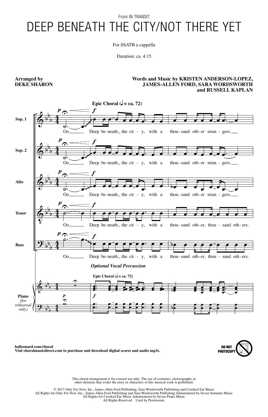Download Deke Sharon Deep Beneath The City/Not There Yet Sheet Music