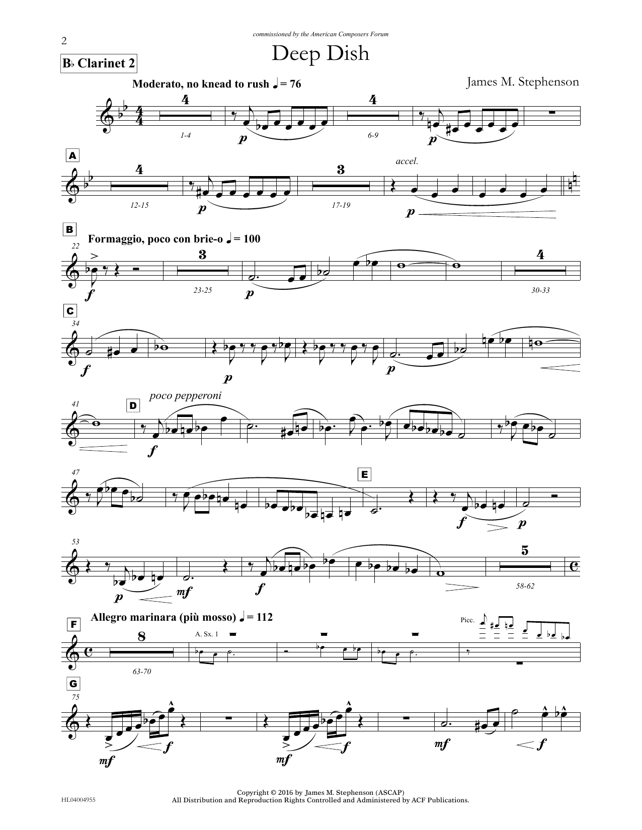 Download James (Jim) M. Stephenson Deep Dish - Bb Clarinet 2 Sheet Music