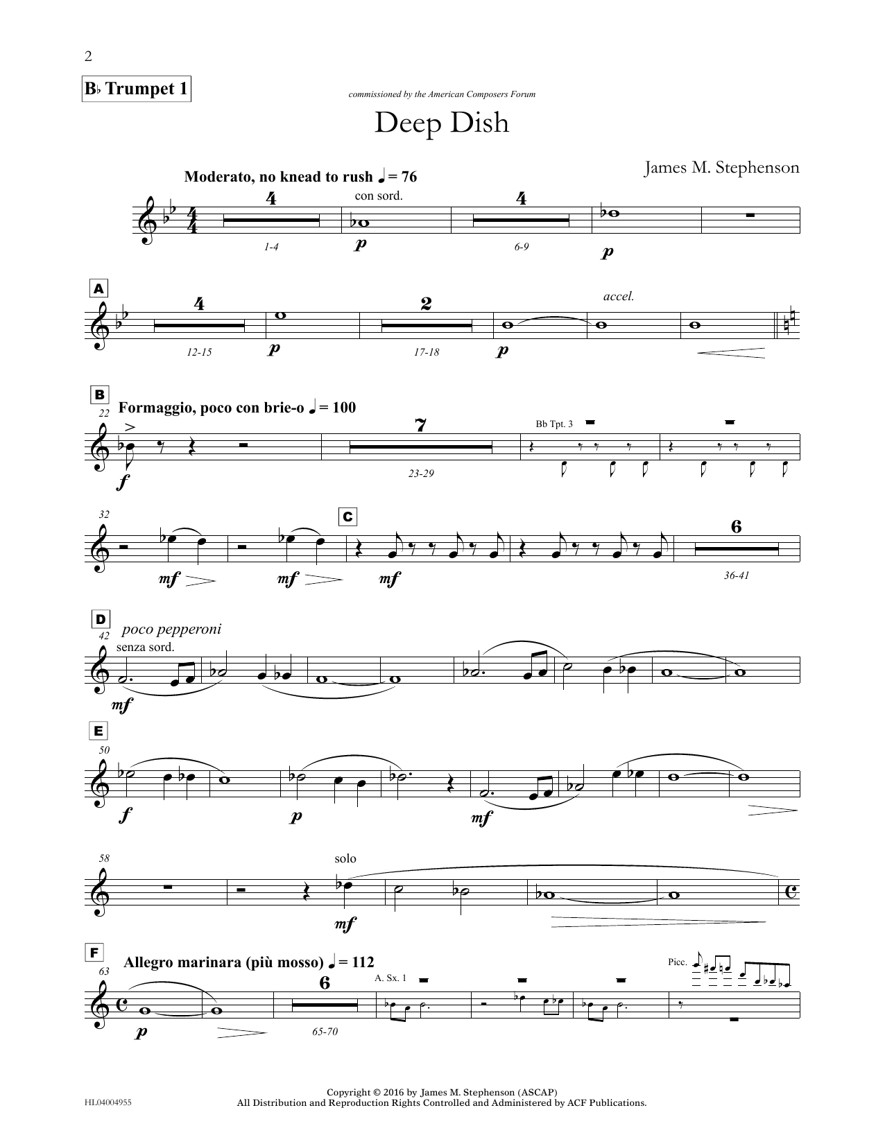 Download James (Jim) M. Stephenson Deep Dish - Bb Trumpet 1 Sheet Music