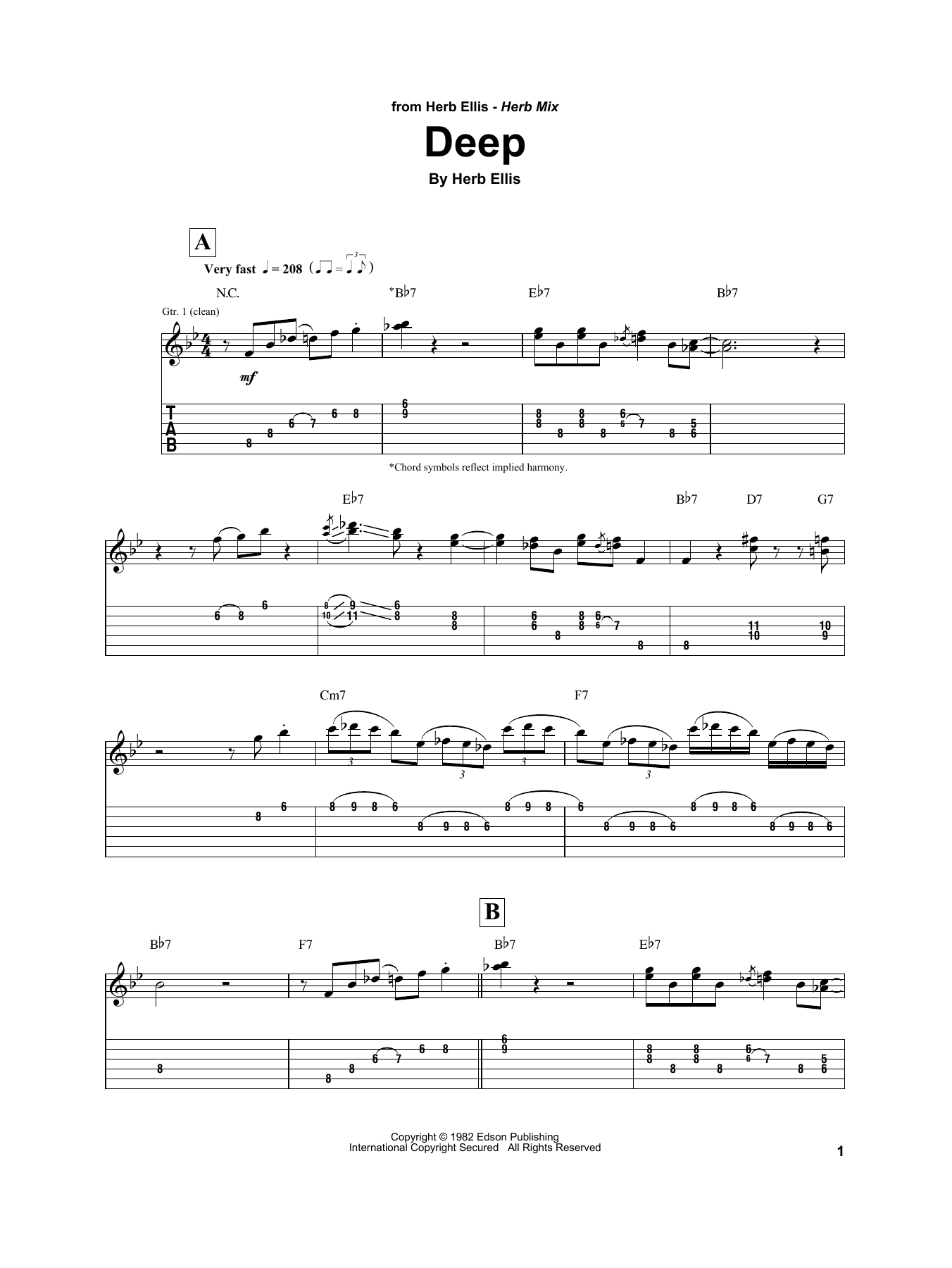 Herb Ellis Deep sheet music notes printable PDF score