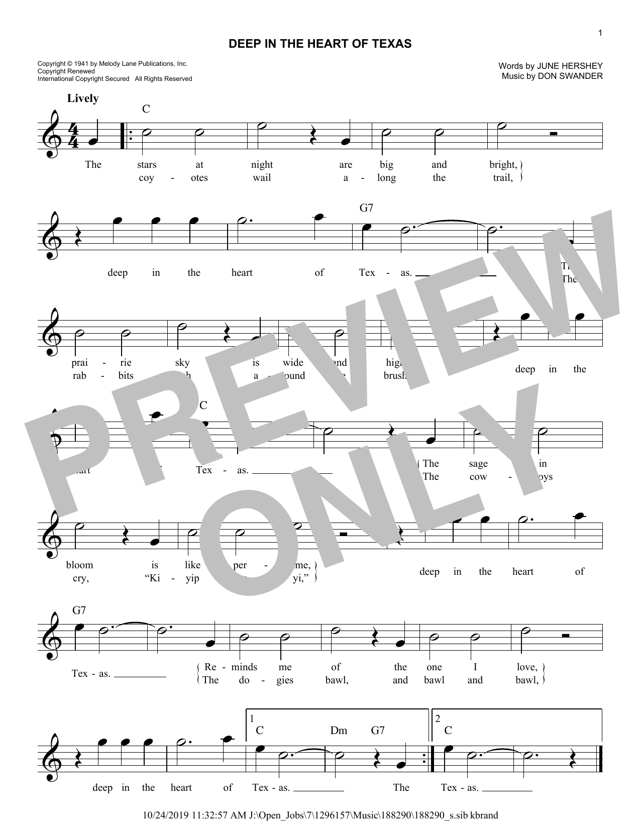 Download Gene Autry Deep In The Heart Of Texas Sheet Music