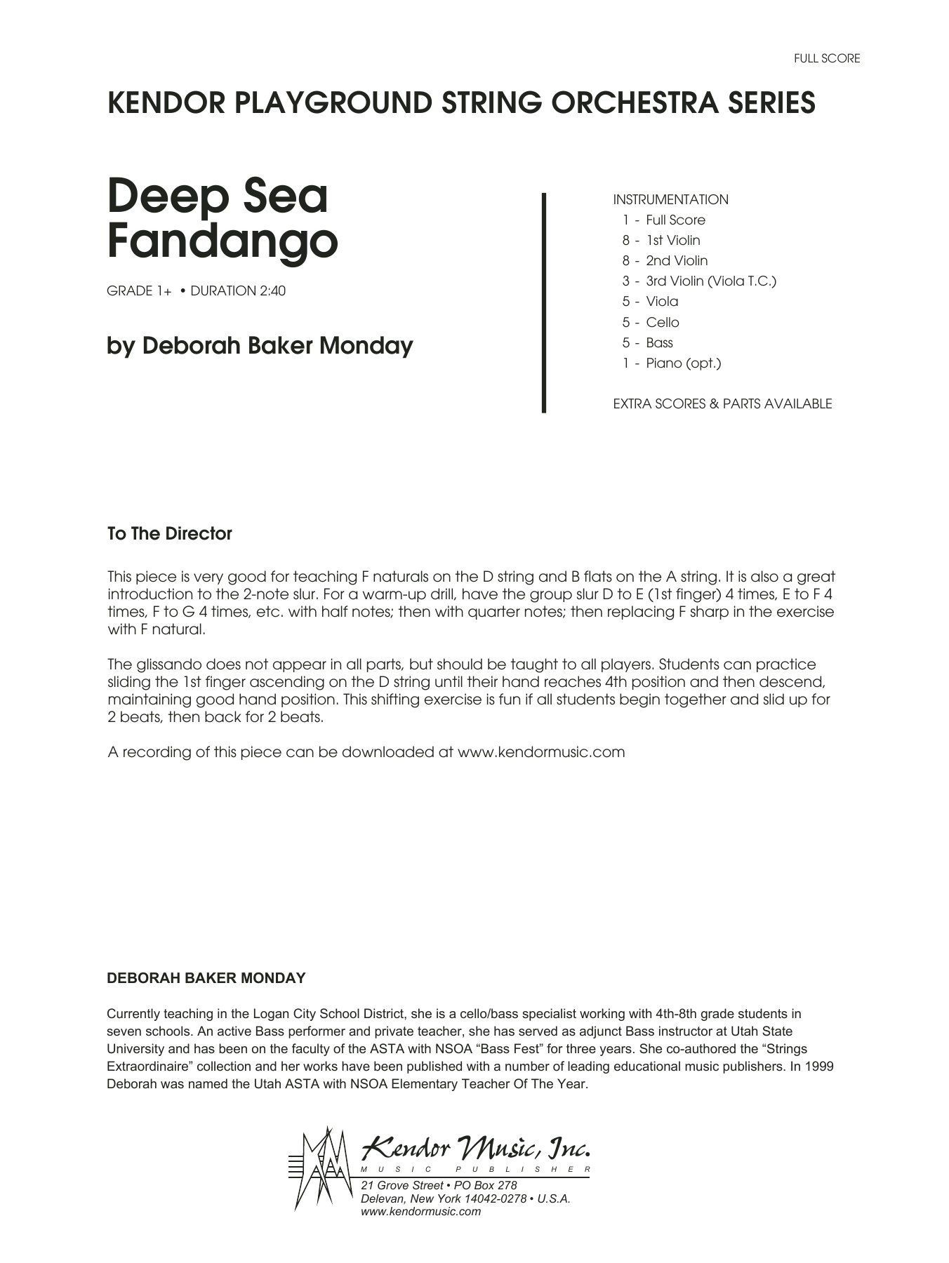 Download Deborah Baker Monday Deep Sea Fandango - Full Score Sheet Music