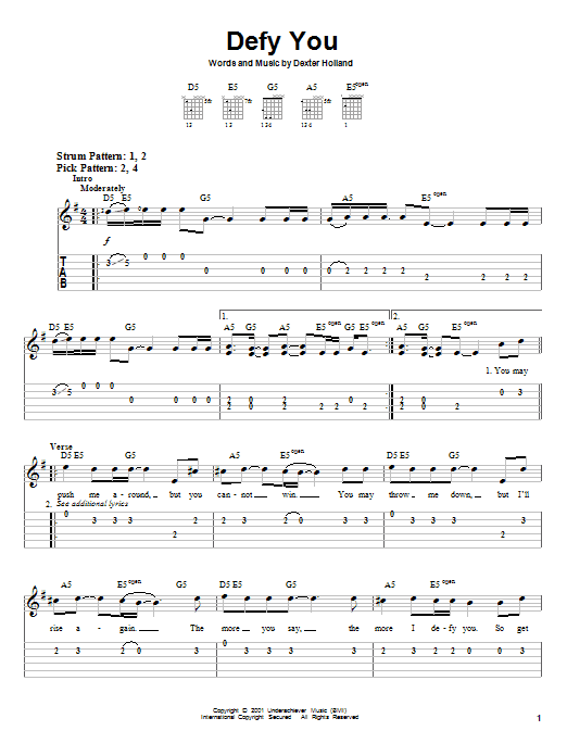 Download The Offspring Defy You Sheet Music