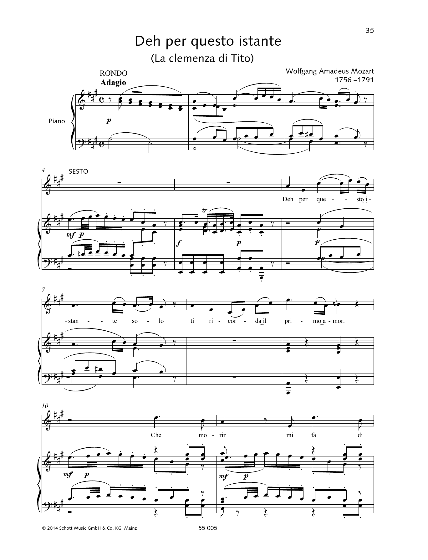 Download Wolfgang Amadeus Mozart Deh per questo istante Sheet Music