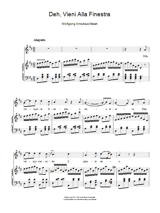 Download Wolfgang Amadeus Mozart Deh, Vieni Alla Finestra (Serenade) Sheet Music