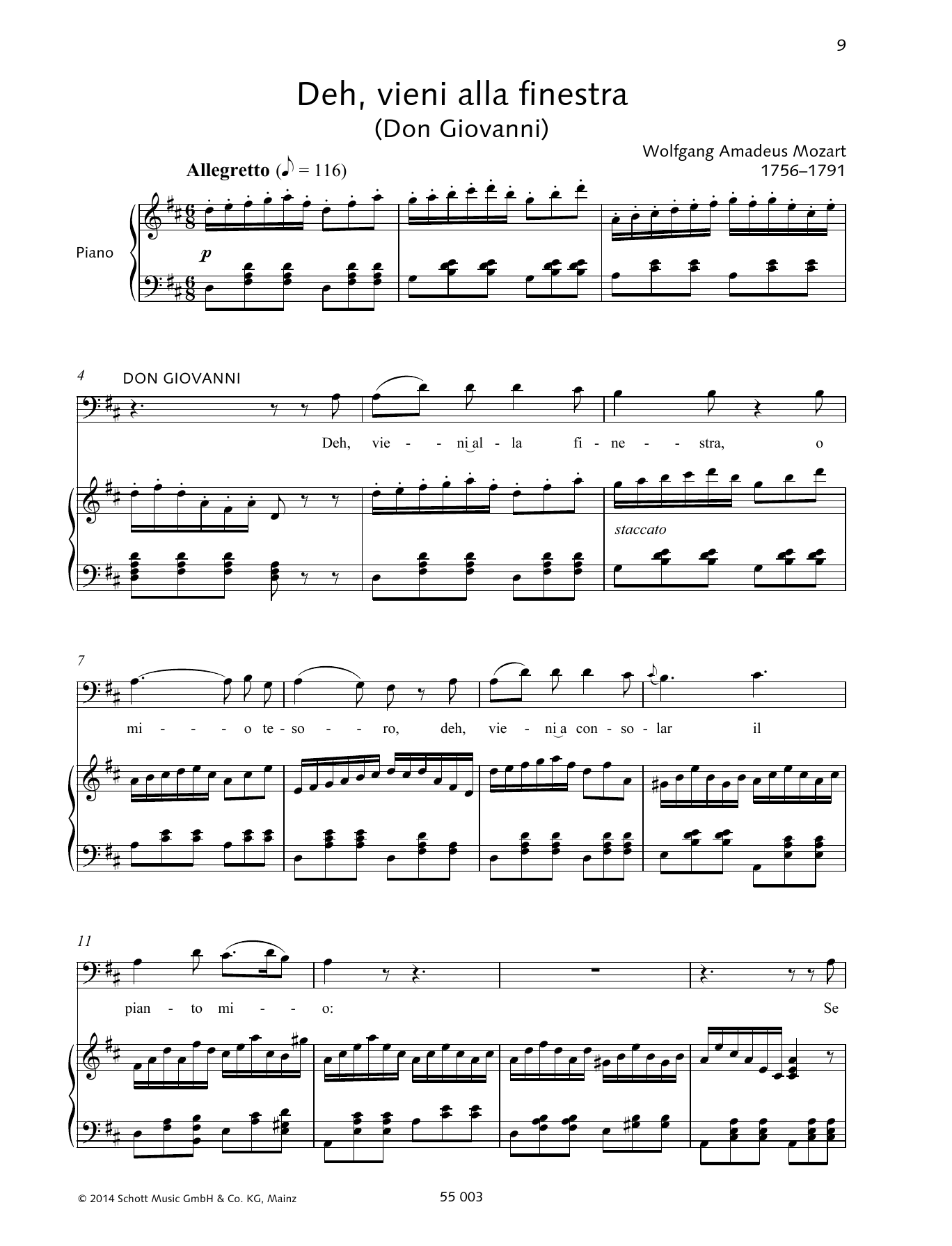 Download Wolfgang Amadeus Mozart Deh, Vieni Alla Finestra Sheet Music
