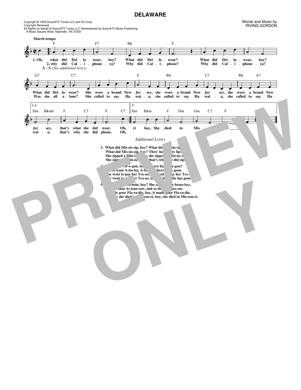 Download Perry Como Delaware Sheet Music