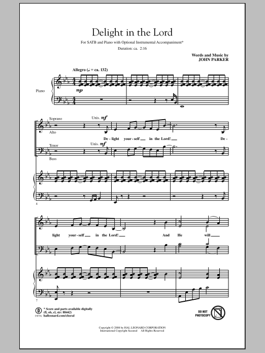 Download John Parker Delight In The Lord Sheet Music