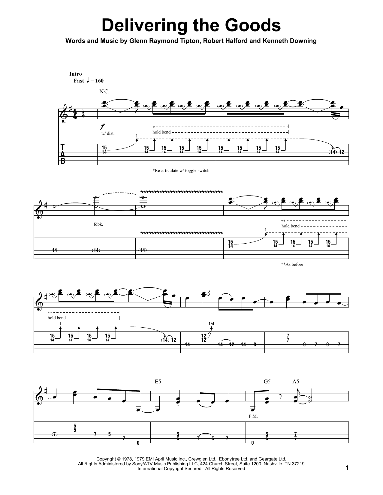 Download Judas Priest Delivering The Goods Sheet Music