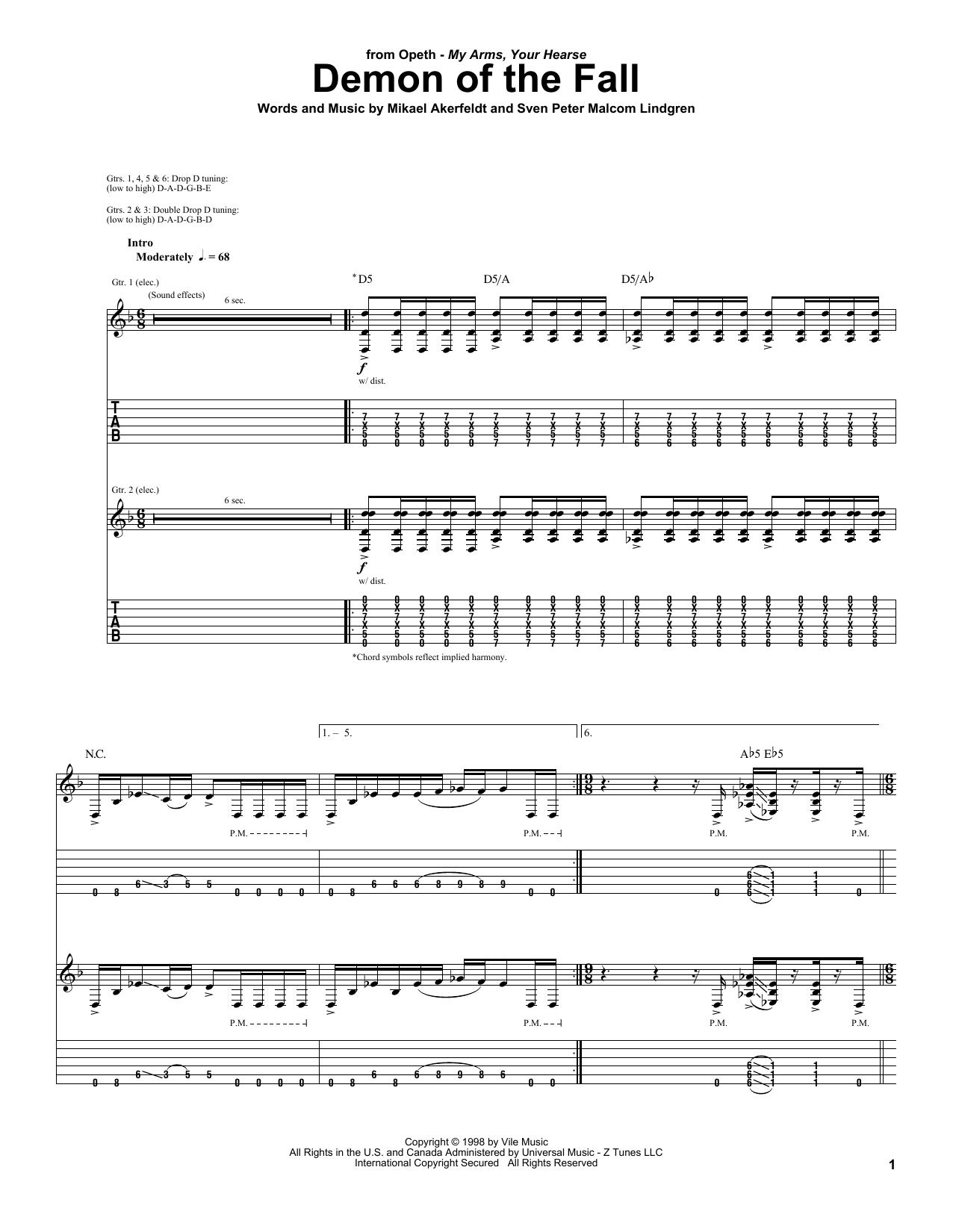 Download Opeth Demon Of The Fall Sheet Music