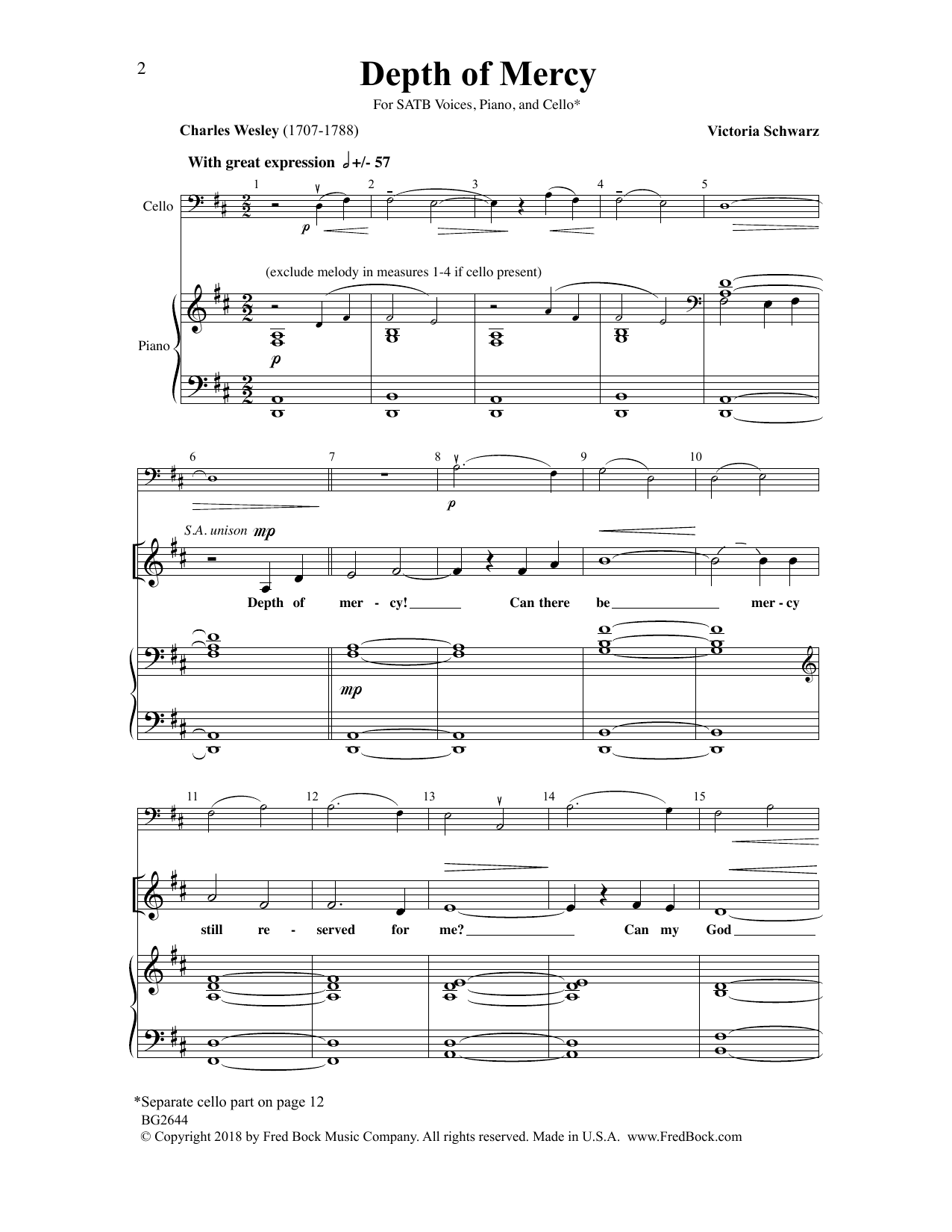 Download Charles Wesley Depth of Mercy Sheet Music