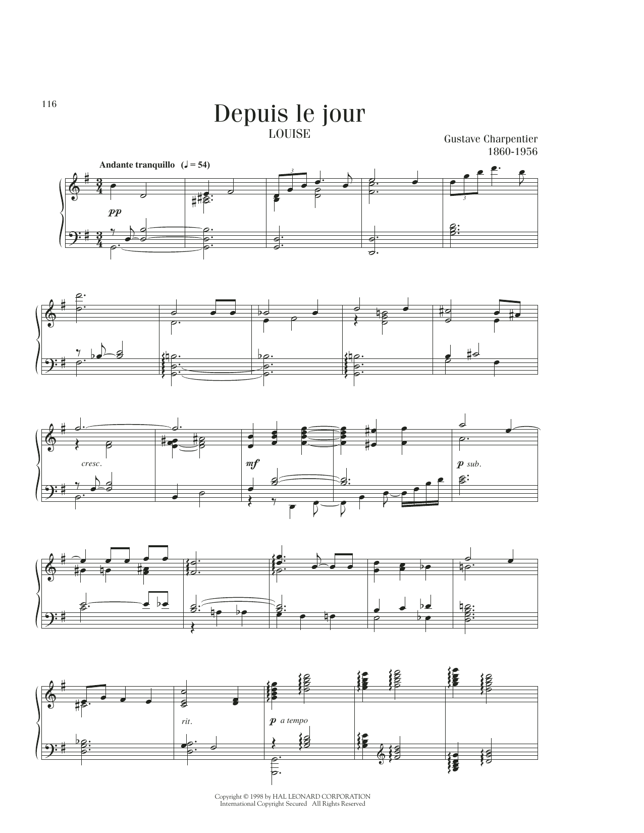 Gustave Charpentier Depuis Le Jour sheet music notes printable PDF score