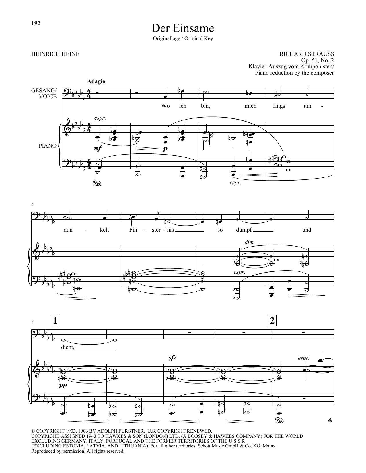 Download Richard Strauss Der Einsame (Low Voice) Sheet Music