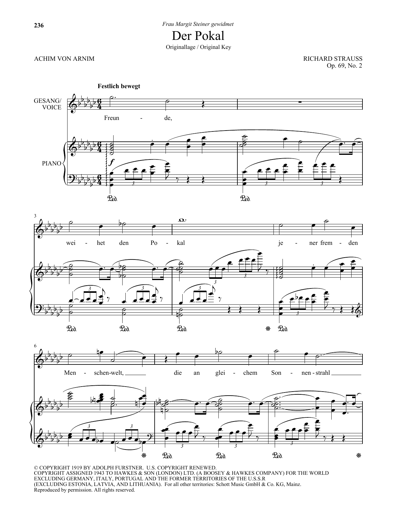 Download Richard Strauss Der Pokal (High Voice) Sheet Music