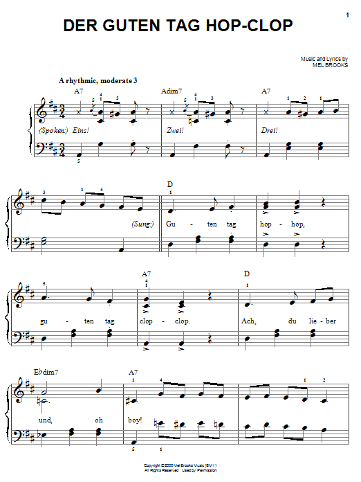 Mel Brooks Der Guten Tag Hop-Clop sheet music notes printable PDF score