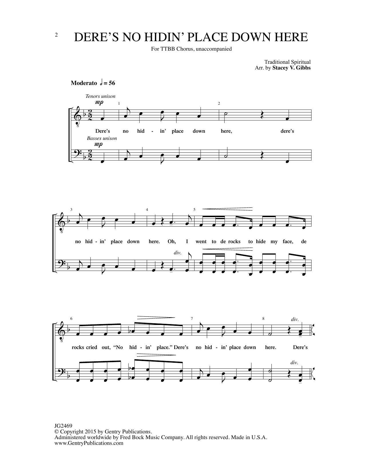 Download Traditional Spiritual Dere's No Hidin' Place Down Here (arr. Sheet Music