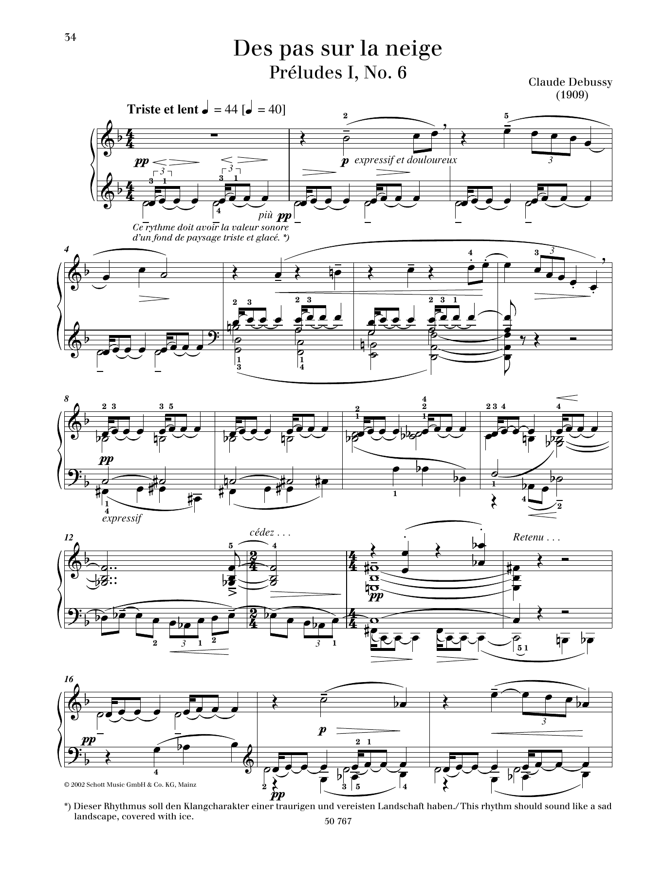 Download Claude Debussy Des pas sur la neige Sheet Music