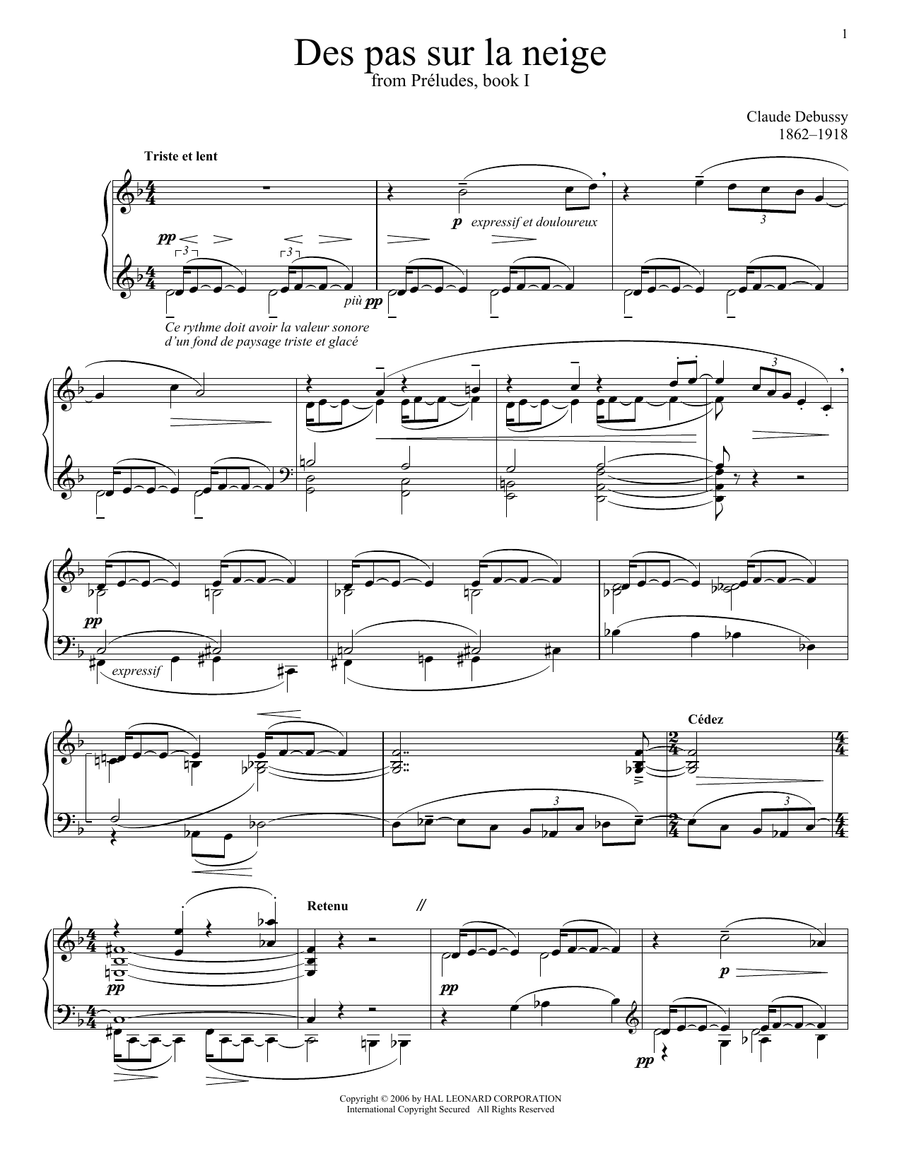 Download Claude Debussy Des Pas Sur La Neige (Footprints In The Sheet Music