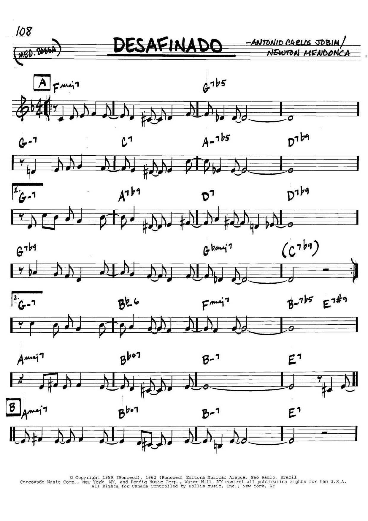 Antonio Carlos Jobim Desafinado sheet music notes printable PDF score