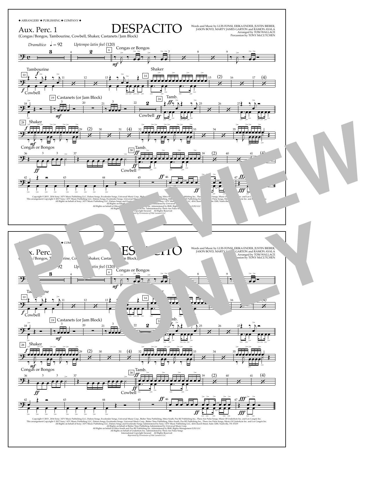 Download Tom Wallace Despacito - Aux. Perc. 1 Sheet Music
