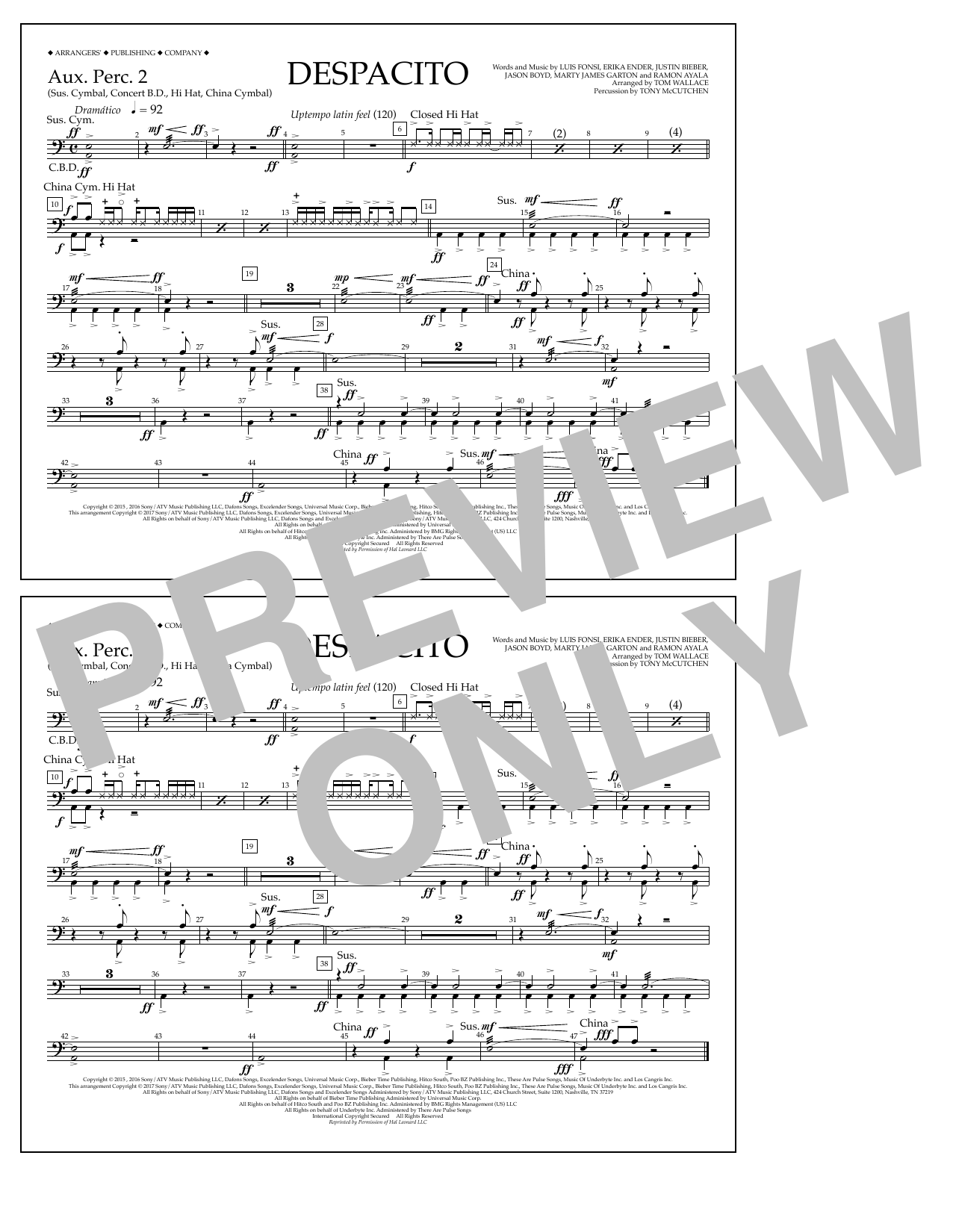 Download Tom Wallace Despacito - Aux. Perc. 2 Sheet Music