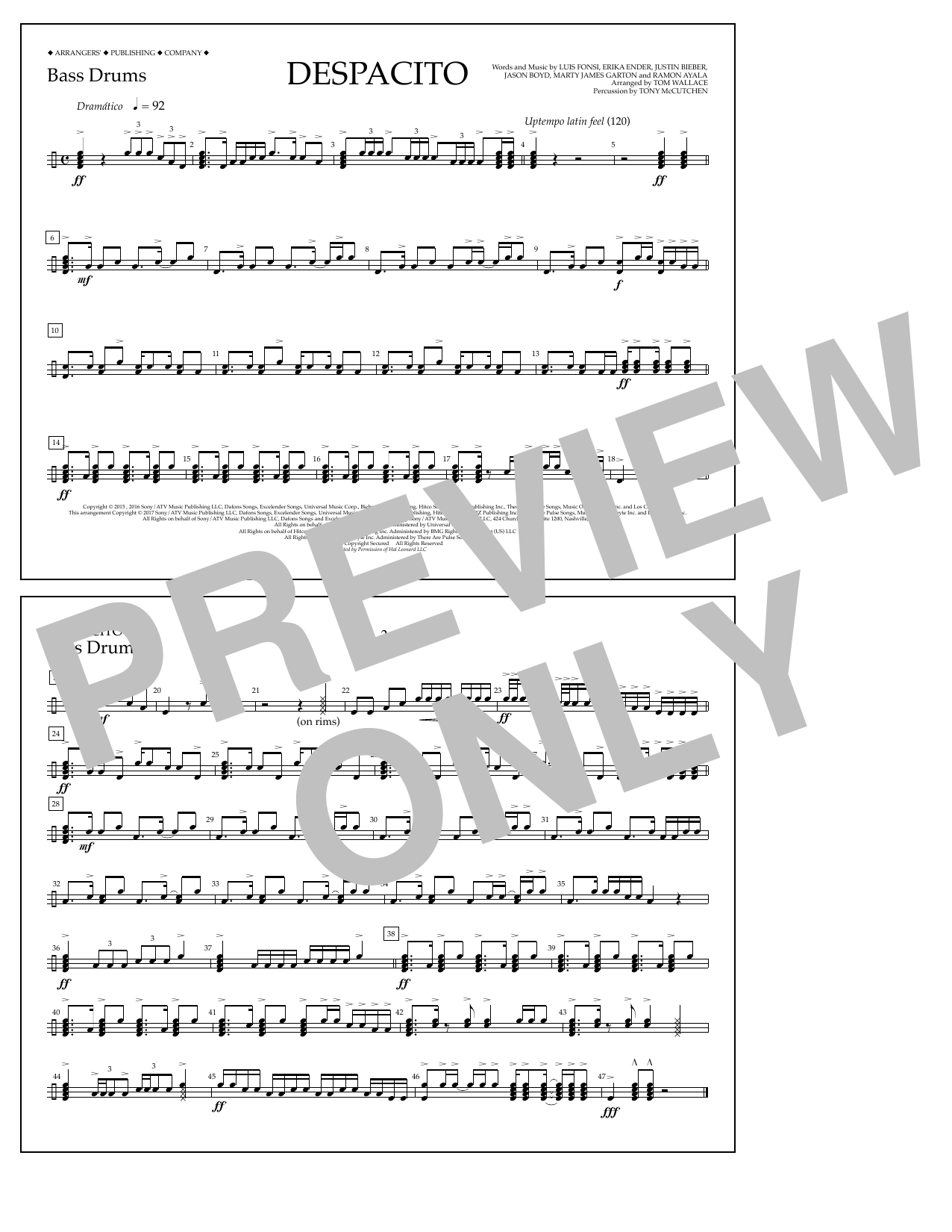 Download Tom Wallace Despacito - Bass Drums Sheet Music