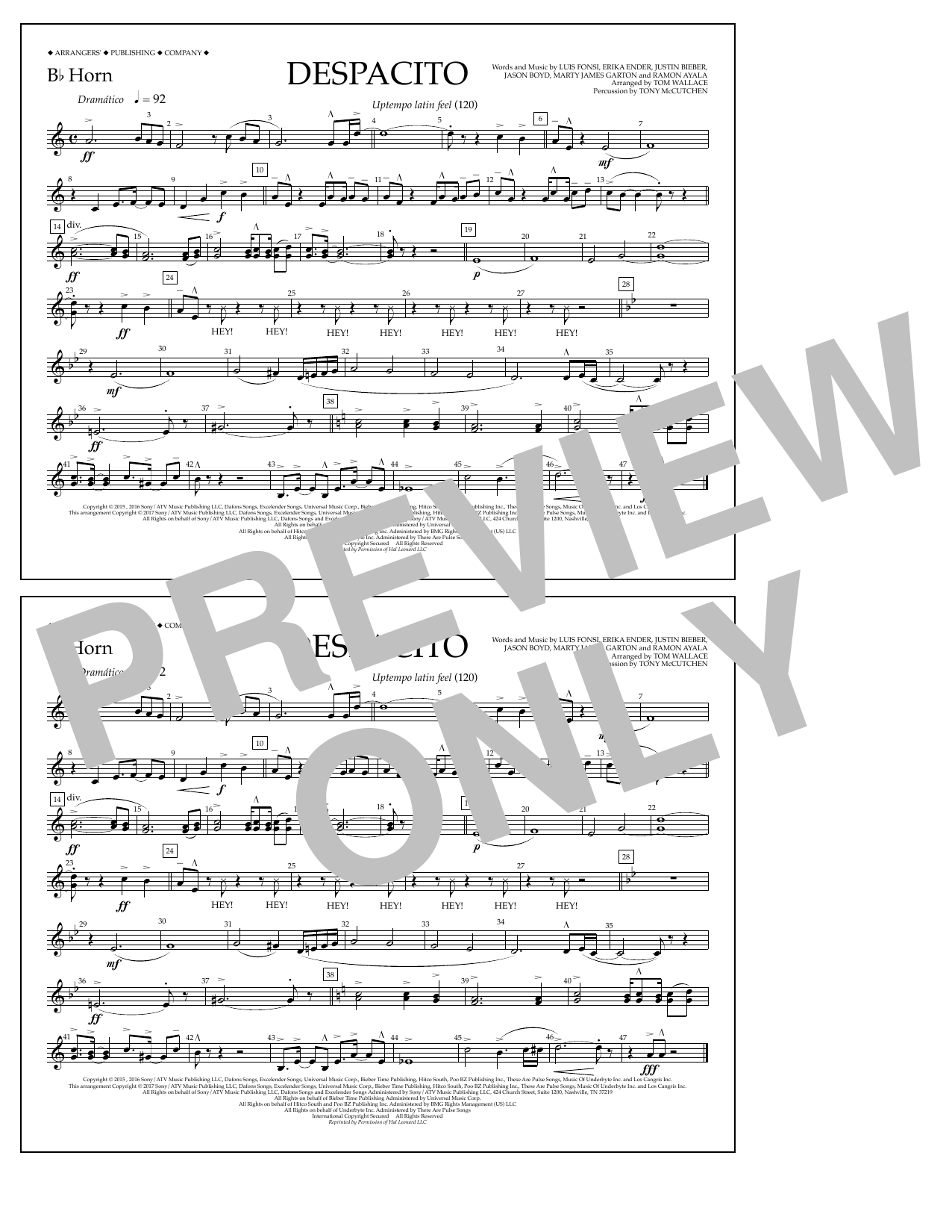 Download Tom Wallace Despacito - Bb Horn Sheet Music