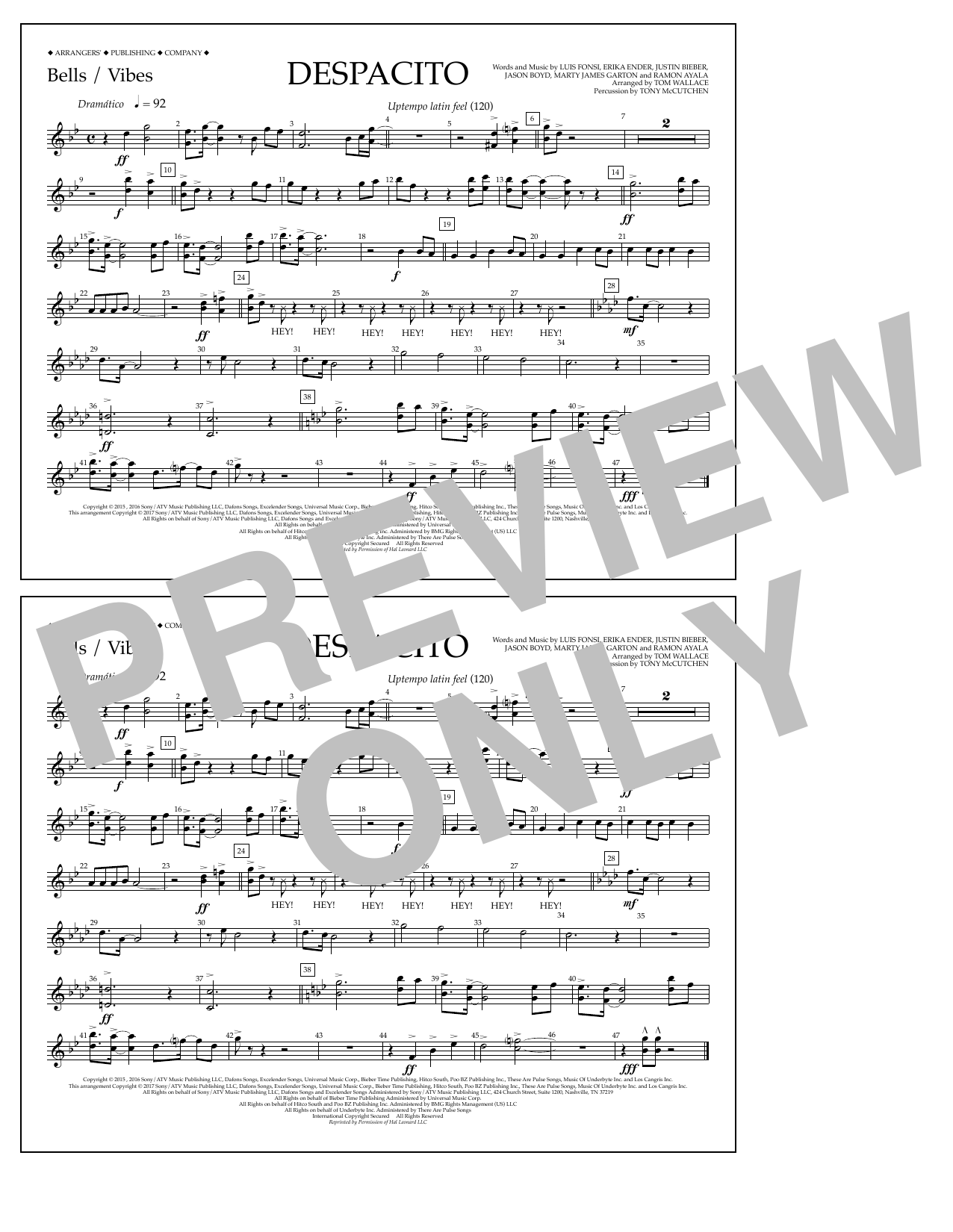 Download Tom Wallace Despacito - Bells/Vibes Sheet Music