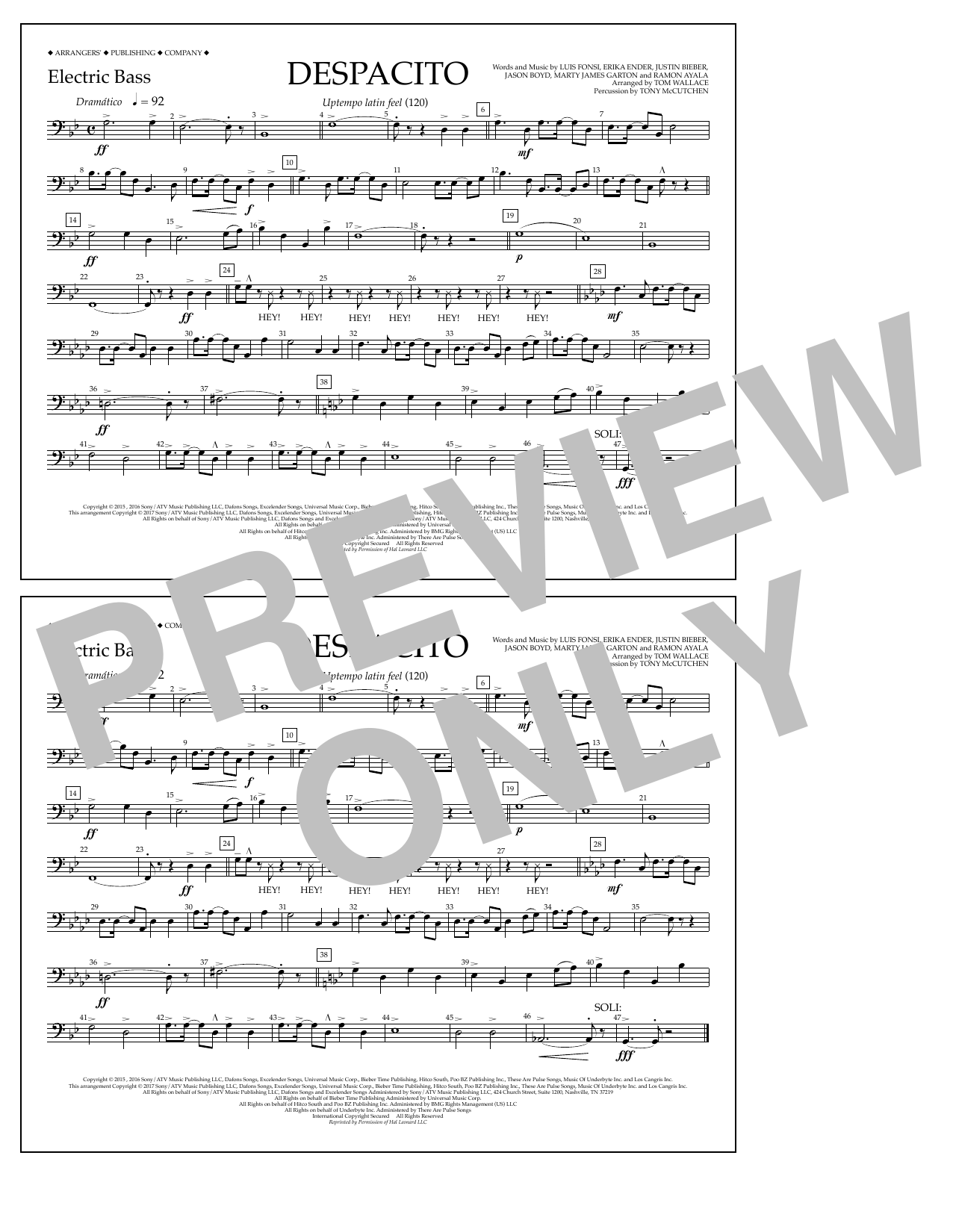Download Tom Wallace Despacito - Electric Bass Sheet Music