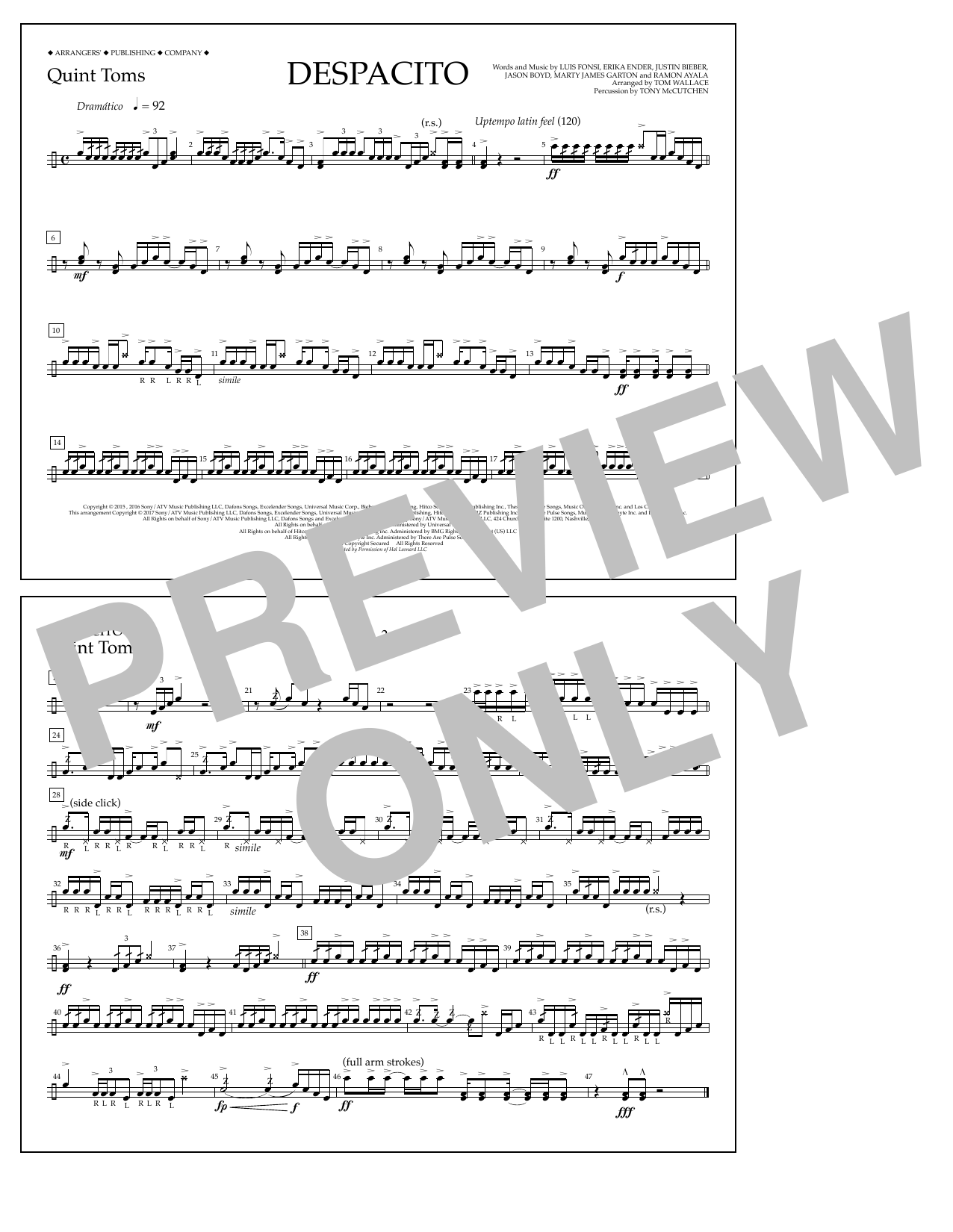 Download Tom Wallace Despacito - Quint-Toms Sheet Music