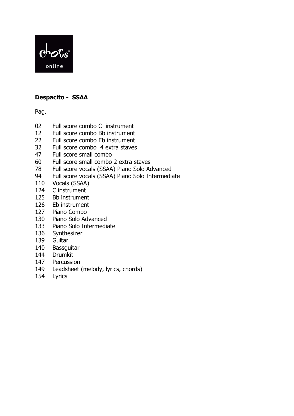 Justin Bieber Despacito (arr. Hans Reintjes) sheet music notes printable PDF score