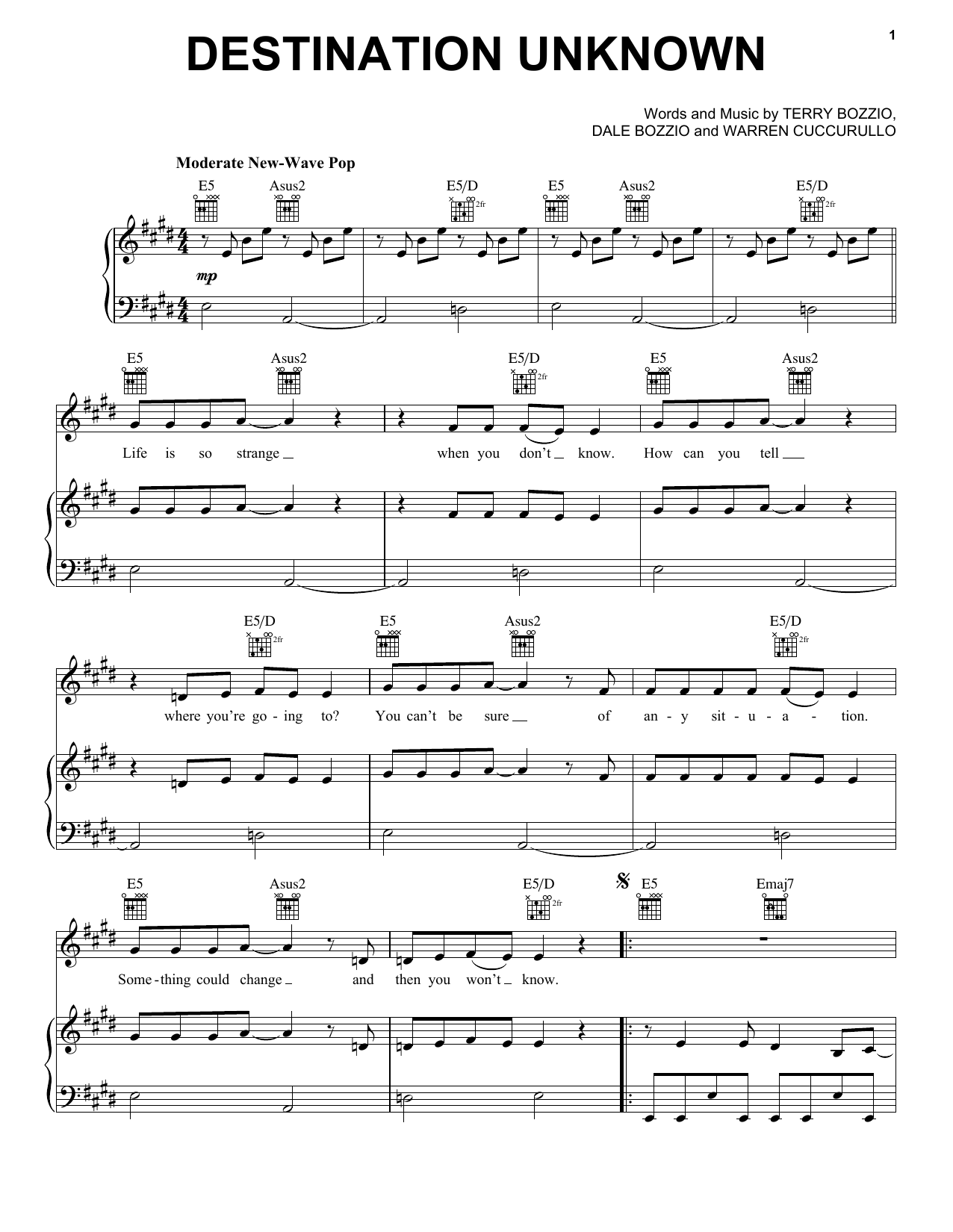 Download Missing Persons Destination Unknown Sheet Music