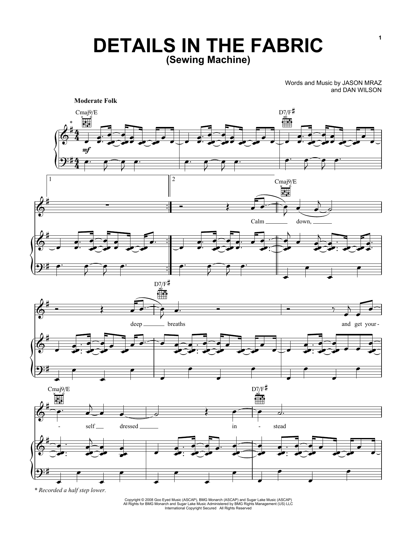 Download Jason Mraz Details In The Fabric (Sewing Machine) Sheet Music