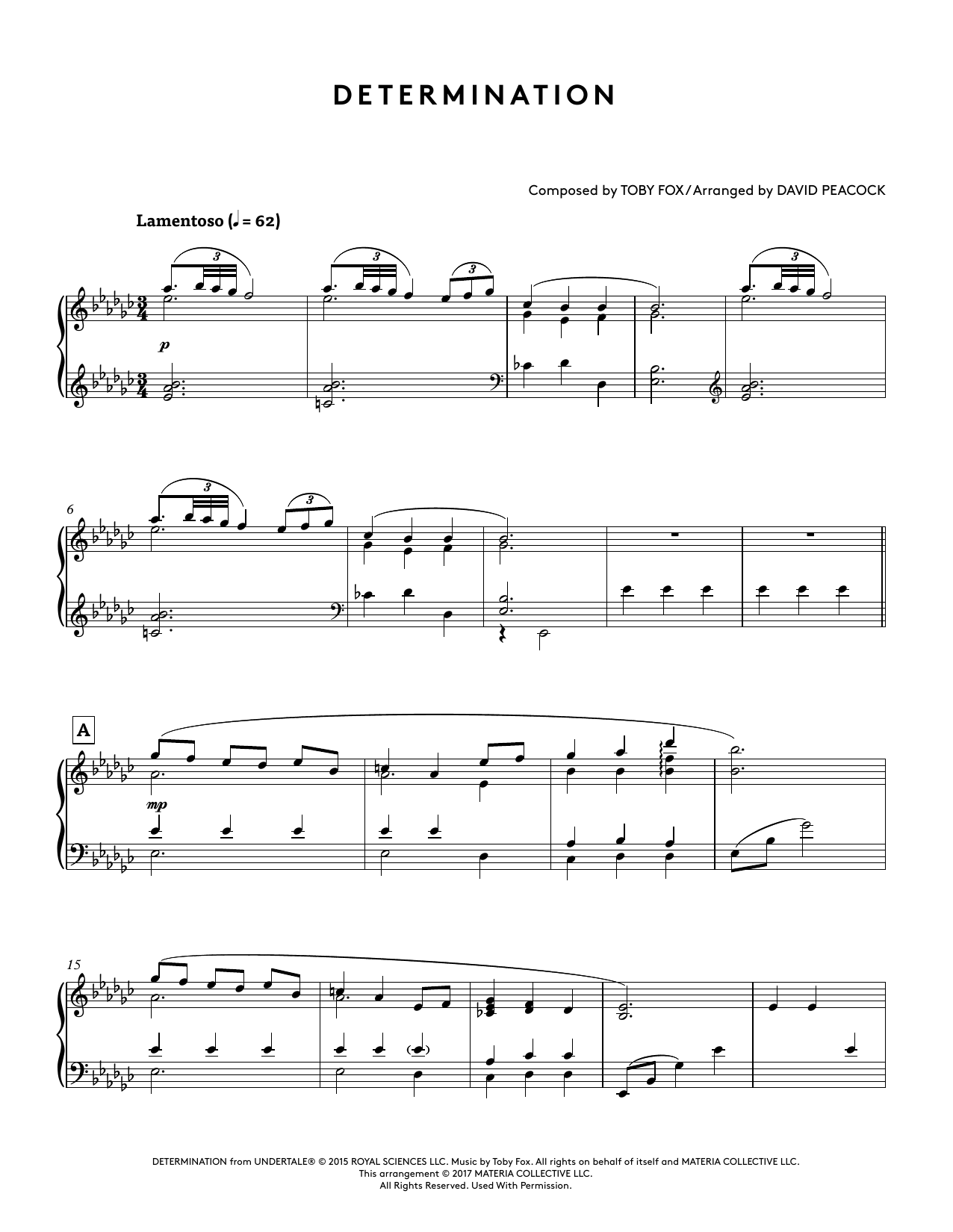 Download Toby Fox Determination (from Undertale Piano Col Sheet Music