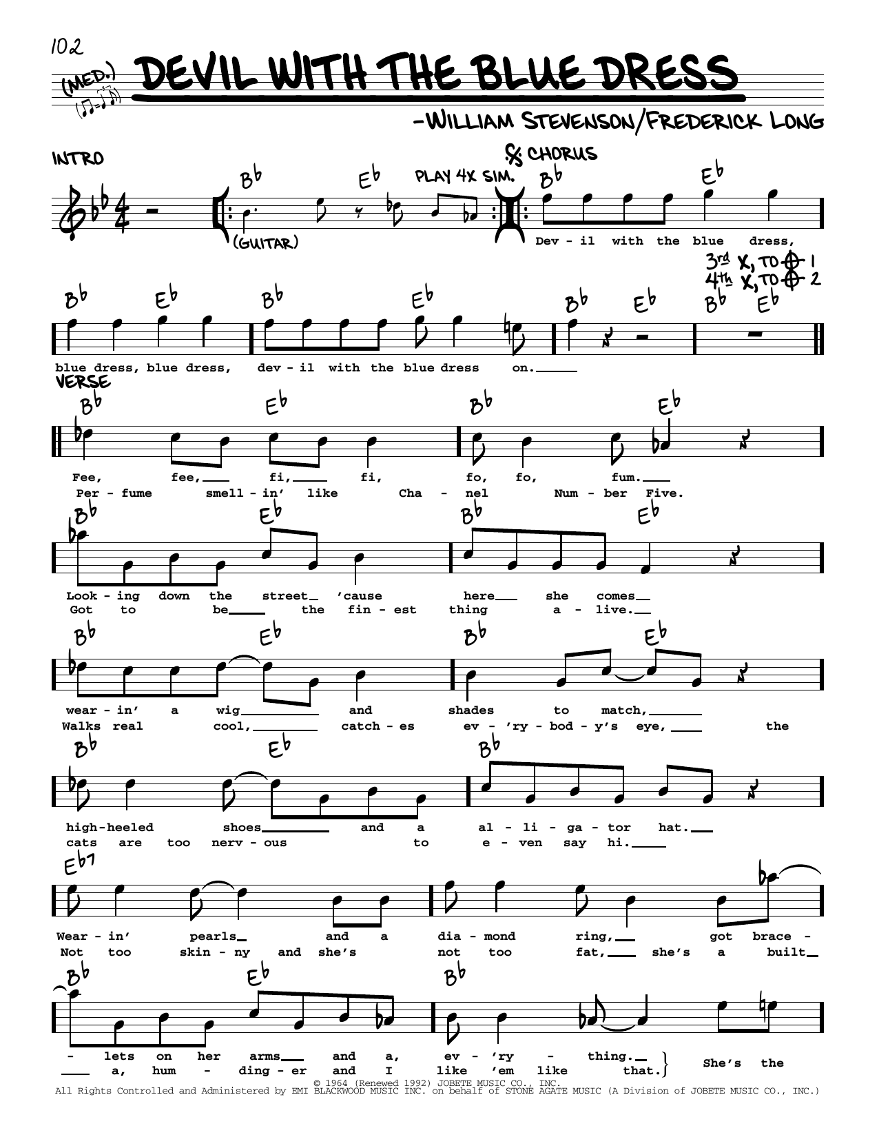 Download Mitch Ryder Devil With The Blue Dress Sheet Music
