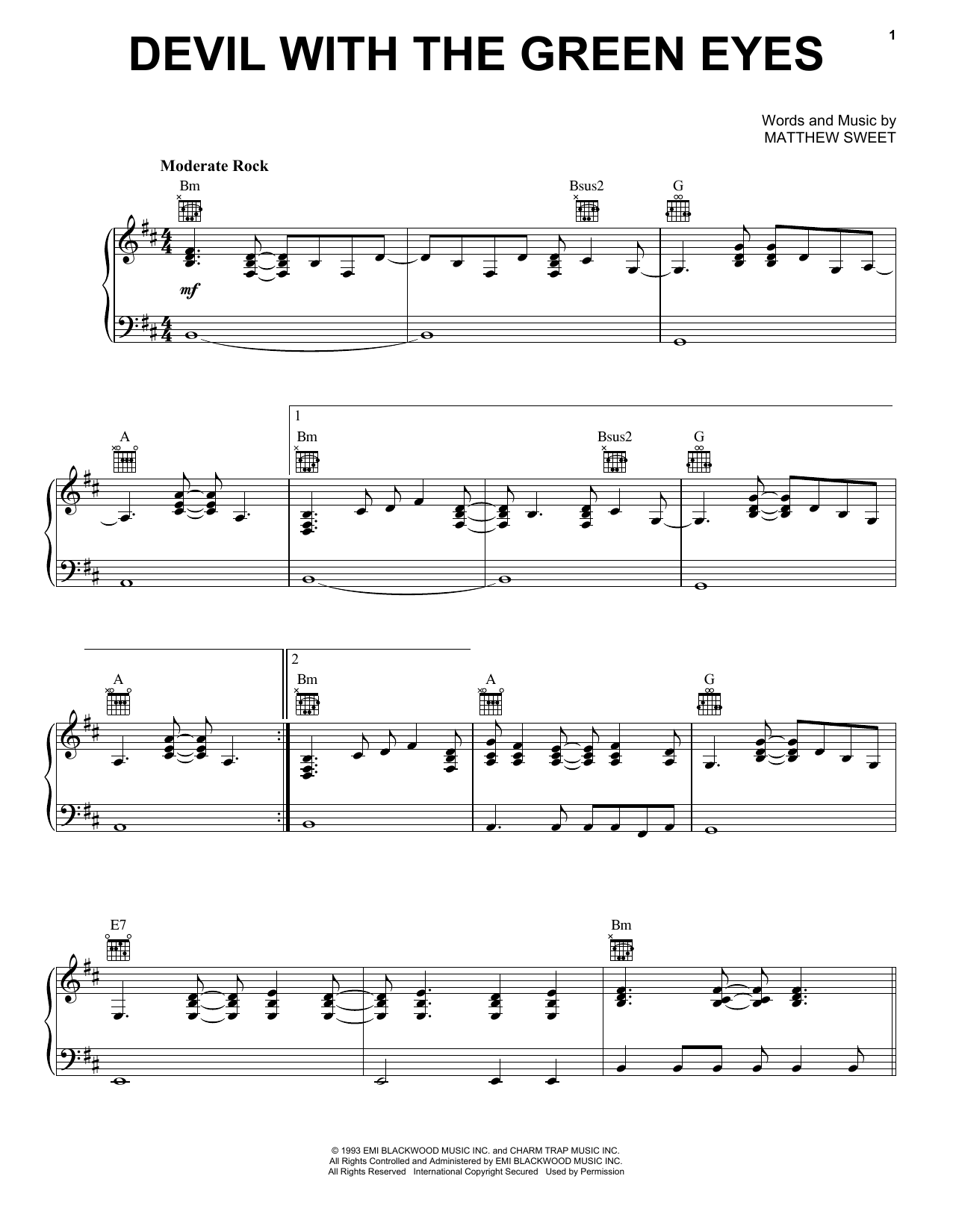Download Matthew Sweet Devil With The Green Eyes Sheet Music