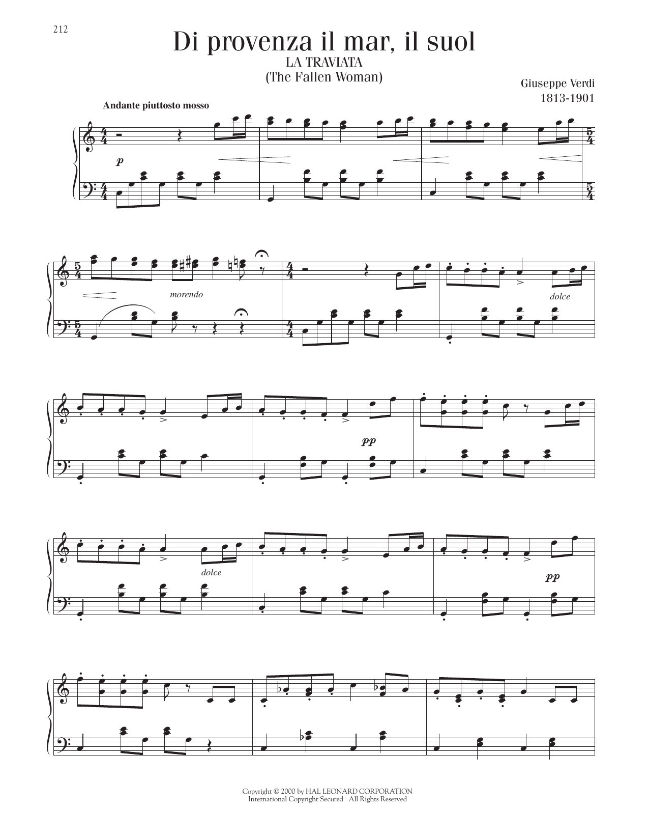 Giuseppe Verdi Di Provenza Il Mar, Il Suol sheet music notes printable PDF score