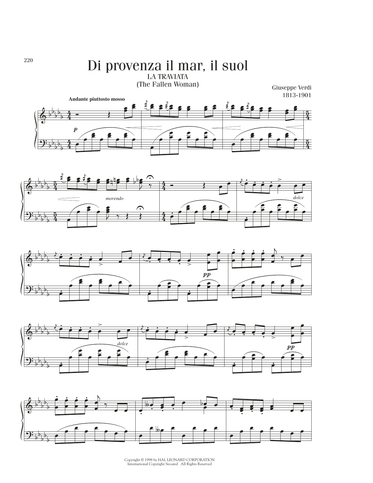 Giuseppe Verdi Di Provenza Il Mar, Il Suol sheet music notes printable PDF score