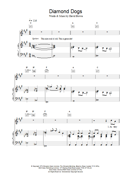 David Bowie Diamond Dogs sheet music notes printable PDF score