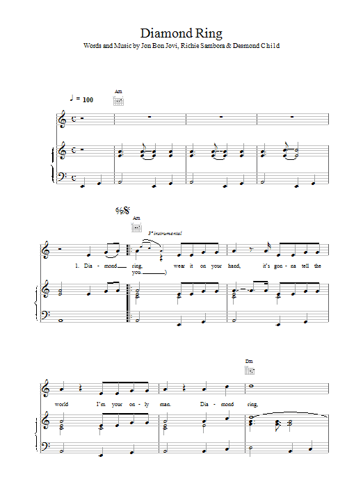 Bon Jovi Diamond Ring sheet music notes printable PDF score